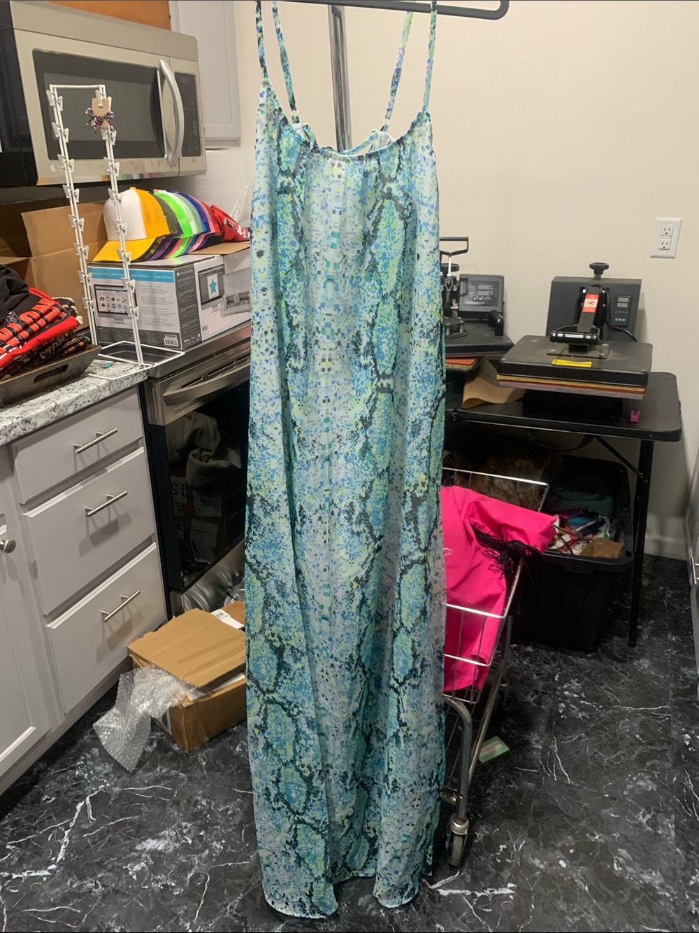 #72 Blue Snake-Print Maxi Dress with Spaghetti Straps